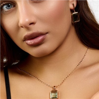 Комплект ювелирной бижутерии коллекция "Дубай" серьги и кулон, покрытие позолота, вставка: стекло, цвет: бледно-зеленый, арт.414.279