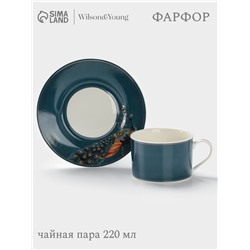 Чайная пара WY Royal bird, фарфор, 220 мл, бирюзовая