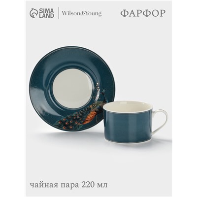 Чайная пара WY Royal bird, фарфор, 220 мл, бирюзовая