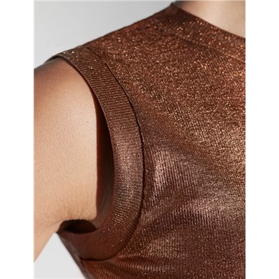 Топ с закрытым декольте из хлопка с эластаном в рубчик с матовым покрытием металлик