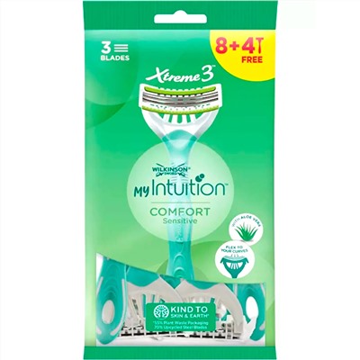 Станок для бритья одноразовый Schick (Wilkinson Sword) Xtreme-3 Mylntuition COMFORT Sensitive/ Beauty Sensitive (8+4шт) для женщин