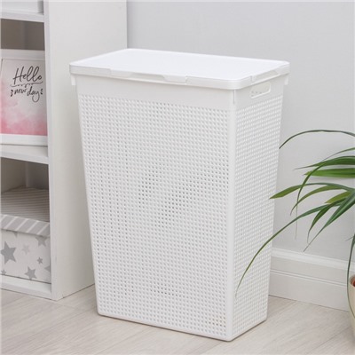 УЦЕНКА Корзина для белья с крышкой 50л 45х26х61,5см "Лофт" прямоуг, цвет белый