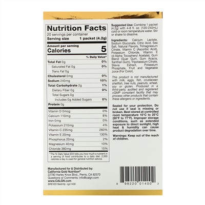 California Gold Nutrition, HydrationUP, смесь для приготовления электролитического напитка, фруктовый пунш, 20 пакетиков, 4,2 г (0,15 унции) в каждом