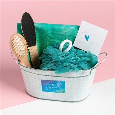 Набор подарочный «Этель» Beauty, 5 предметов, полотенце, мочалка, открытка