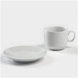 Чайная пара Добрушский завод «Бельё», 2 предмета: чашка 220 мл, блюдце d=13.8 см, фарфор, белая