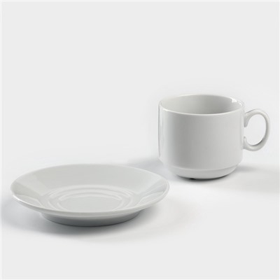 Чайная пара Добрушский завод «Бельё», 2 предмета: чашка 220 мл, блюдце d=13.8 см, фарфор, белая