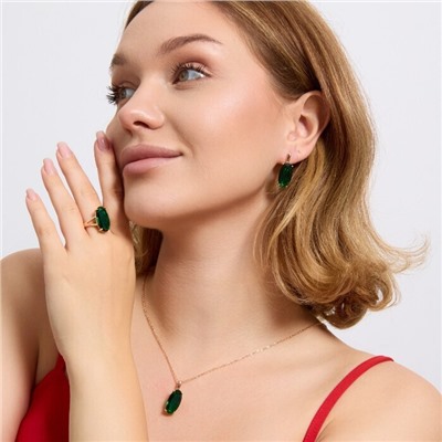 Комплект ювелирной бижутерии коллекция "Дубай" серьги, кулон и кольцо 18 р, покрытие позолота, вставка: фианит, цвет: зеленый, арт.314.905-18