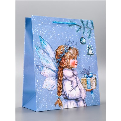Пакет подарочный новогодний ламинированный, «Новогодний ангел», 26×12×32 см