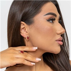 Комплект ювелирной бижутерии коллекция "Дубай" серьги и кольцо, покрытие: позолота, вставка: камень, цвет: красный, р-р 21, 7602, арт.216.361-21