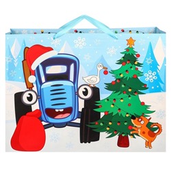 Пакет подарочный на Новый год, 61×46×20 см, упаковка, Синий трактор