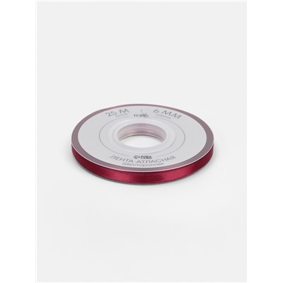 Лента атласная TEIRA, двухсторонняя, 6 мм, 25±1 м, бордовая №0789