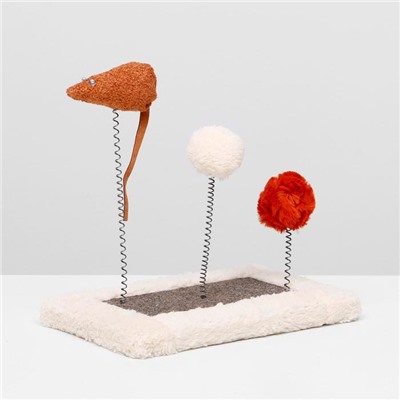 Игрушка для кошек с 3 дразнилками и когтеточкой, 27×15.5×25 см, микс цветов