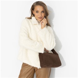 Полупальто из мягкого экомеха, Слишком заметна (белый шоколад, oversize, 42-48, нью)