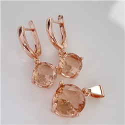 Комплект ювелирная бижутерия коллекция  "Дубай" серьги и кулон, покрытие: позолота, вставка: фианиты, цвет: бежевый, арт.215.433