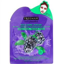 Freeman Beauty, Feeling Beautiful, тканевая маска для глубокого очищения, чайное дерево + ежевика, 1 шт.