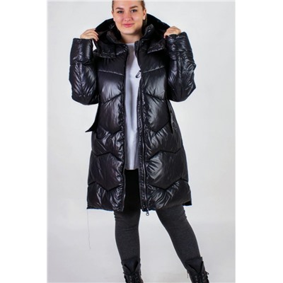 Зимняя куртка стеганная с капюшоном арт. 811 (Черный)