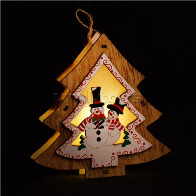 Новогоднее украшение "Дедушка Мороз", "Снеговики" 14*14см, со светом, в пакете