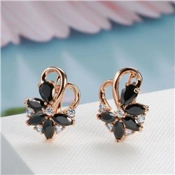Серьги с черными камнями, покрытие позолота 585 пробы,H0469, арт.212.024