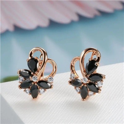 Серьги с черными камнями, покрытие позолота 585 пробы,H0469, арт.212.024