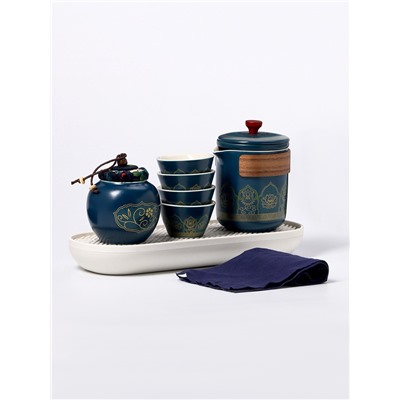 Набор для чайной церемонии ДЖЕКИЧАЙ «Сайдзё», 8 предметов, на 4 персоны, чашка 45 мл, чайник 285 мл, керамика, синий
