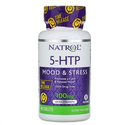 Natrol, 5-гидрокситриптофан, медленное высвобождение, с повышенной силой действия, 100 мг, 45 таблеток