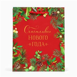 Пакет подарочный новогодний ламинированный «Счастливого Нового года», на красном, 18×22.3×10 см