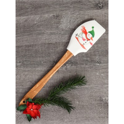 Лопатка кулинарная силиконовая 31х6,5 см с деревянной ручкой / H-211 /уп 130/ Новогодняя/ 0,071/ 0,044