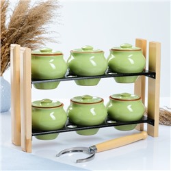 Горшочки для запекания Вятская керамика, набор 6 шт., ухват, полка, 500 мл, салатовый