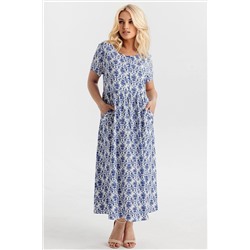 Платье штапель  5994/42/Молочный, васильковый