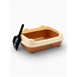 Туалет, 36×28×14 см, с боковым входом, бортами и совком, коричневый