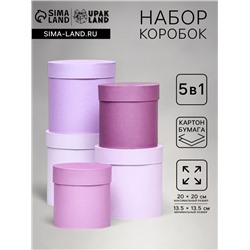 Набор круглых подарочных коробок 5 в 1 «Пудра», 20×20×20‒13.5×13.5×13.5 см
