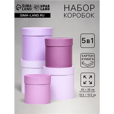 Набор круглых подарочных коробок 5 в 1 «Пудра», 20×20×20‒13.5×13.5×13.5 см