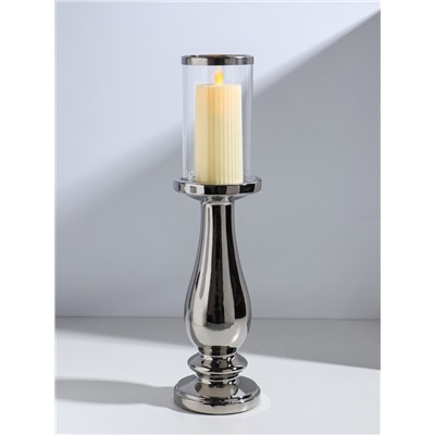 Подсвечник на 1 свечу «Аванти», керамика, стекло, d=8 см, серебро, 10×10×40.5 см