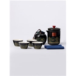 Набор для чайной церемонии ДЖЕКИЧАЙ «Никахо», 7 предметов, на 4 персоны, чашка 50 мл, чайник 285 мл, керамика, чёрный
