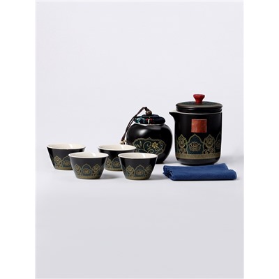 Набор для чайной церемонии ДЖЕКИЧАЙ «Никахо», 7 предметов, на 4 персоны, чашка 50 мл, чайник 285 мл, керамика, чёрный