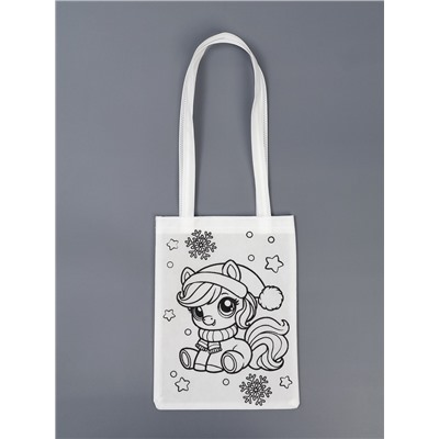 Сумка-Шопер детская, под роспись «Новогодняя лошадка»