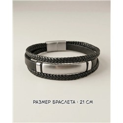 Браслет из стали на кожаном ремешке