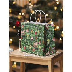 Пакет подарочный новогодний крафтовый «Новогодняя ёлочка», 22×25×12 см