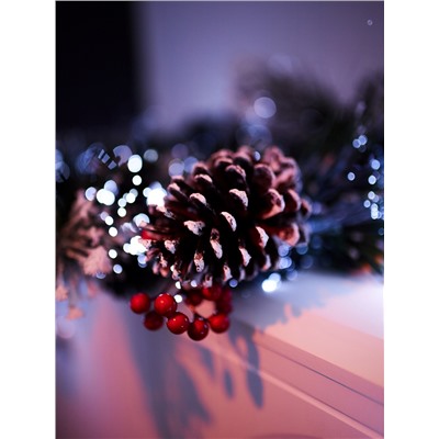 Хвойная гирлянда фиброоптическая «Заснеженная» 200 см, 8 режимов