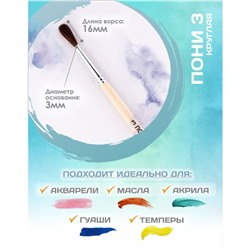 Кисть для рисования, Пони круглая № 3 (диаметр обоймы 3 мм; длина волоса 16 мм), деревянная ручка, Calligrata