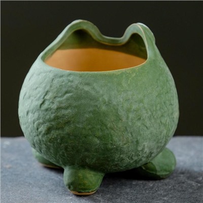 Декоративный горшок для цветов «Подружка - лягушка», 250 мл, 9×8×9 см, керамический, зелёный