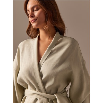 Халат домашний женский SL Linen Home, размер 44-46, светло-зелёный