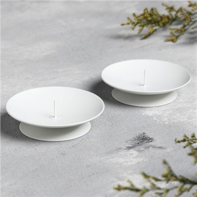 Металлический подсвечник на 1 свечу «Лотос», 7.5×2 см, набор 2 шт., белый