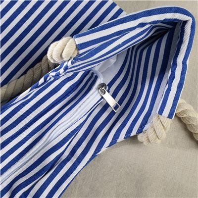 Сумка пляжная на молнии 46х32х14 см синий-белый / BB12 /уп 10/60/