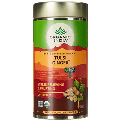 Organic India Tulsi Ginger / Напиток на Основе Листьев Священного Базилика + Имбирь 100 г