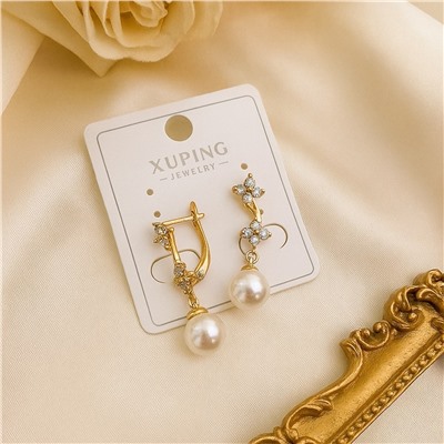 Серьги коллекция "Xuping" покрытие позолота, вставка: искусственный жемчуг и фианиты, арт.004.064