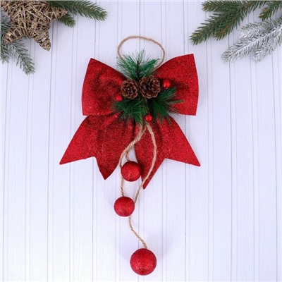 Украшение ёлочное «Зимнее волшебство. Бант», новогоднее, 16×18.5 см, красное