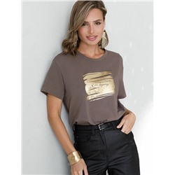 Нарядная футболка с принтом фольгой из премиального хлопка с эластаном