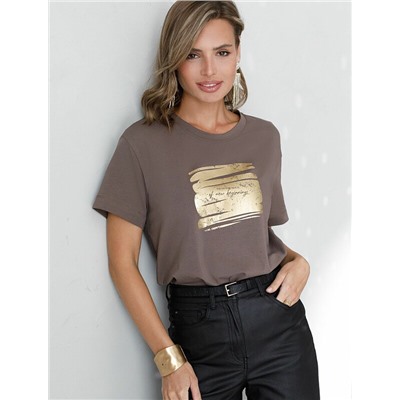 Нарядная футболка с принтом фольгой из премиального хлопка с эластаном