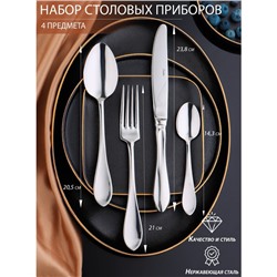 Набор столовых приборов «Уиттон», 4 предмета, серебристый